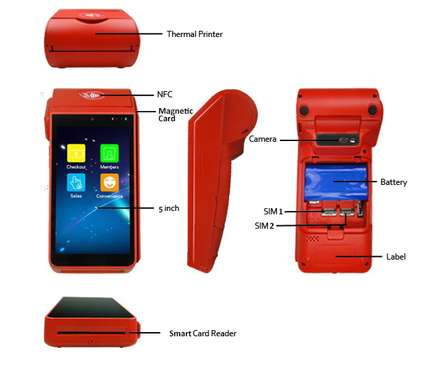 Portable 4G Android POS Terminal With Printer For Restaurant Online , working for WordPress Woocommerence
