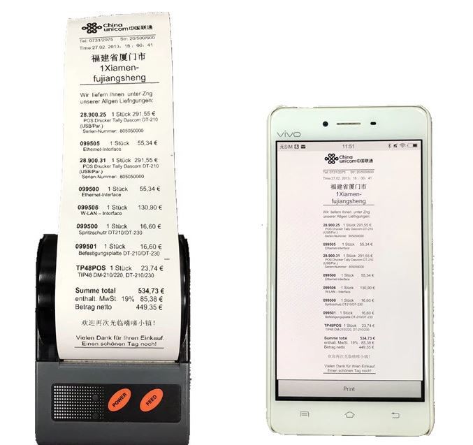 Small iOS Android Mobile Mini Portable Thermal Bluetooth Printer for Barcode Label Receipt