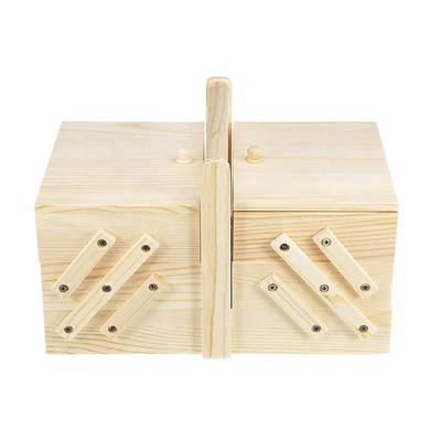 Handmade Adjustable Natural Color Storage Wooden Sewing Kit Box