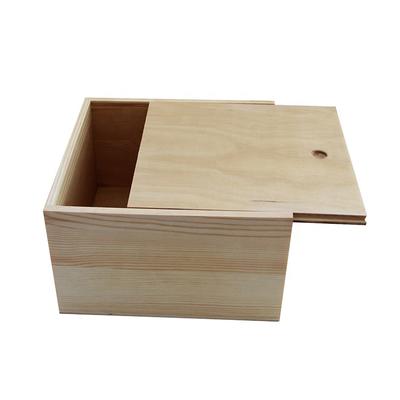 Custom logo printed plain wood color unfinished pine wooden boxes with sliding lid