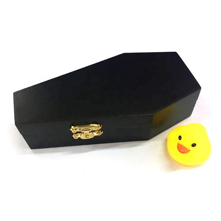 Vitalucks Customized Decorative Plain Color Black Color Unfinished Wood Coffin Box Gift Cosmetics Packaging Box