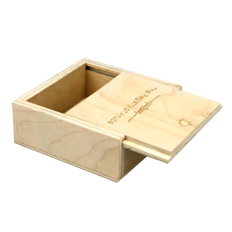 Vitalucks 10x10x3.8cm natural color small unfinished wooden boxes with sliding lid wholesale