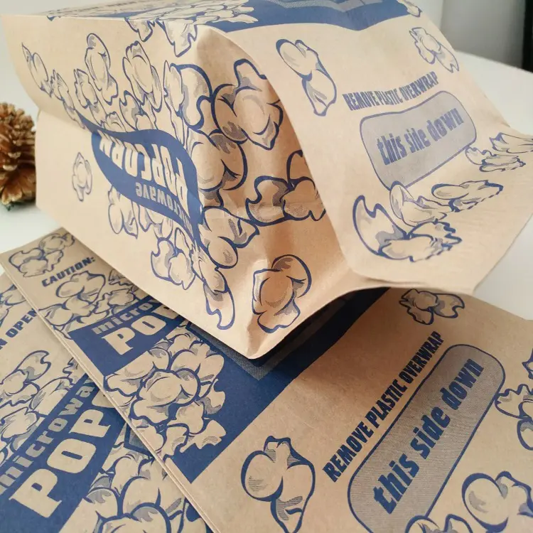 Brown greaseproof microwavable popcorn bag