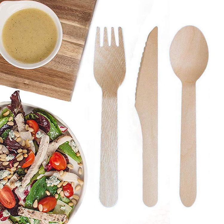 Vitalucks disposable wooden cutlery fork spoon knife dinnerware set compostable utensils flatware tableware sets