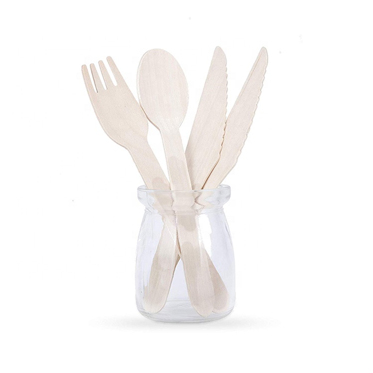 Factory price disposable forks spoons knives biodegradable wooden cutlery set