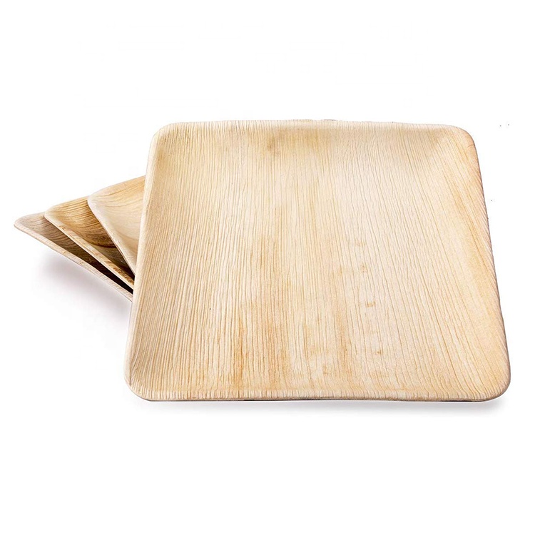 Eco-Friendly disposable 6X9" inch palm leaf square party dinner plates supplier