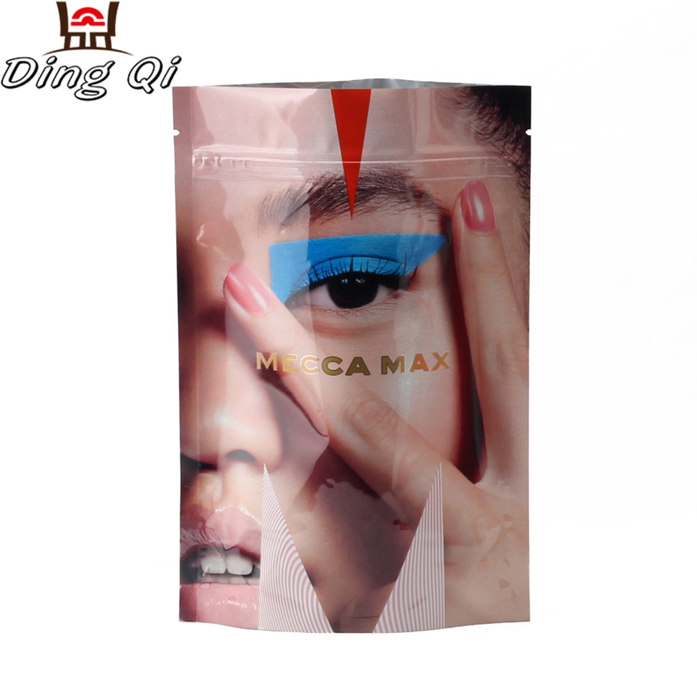 Custom cosmetic plastic standing makeup zipper bottle pouch packaging print