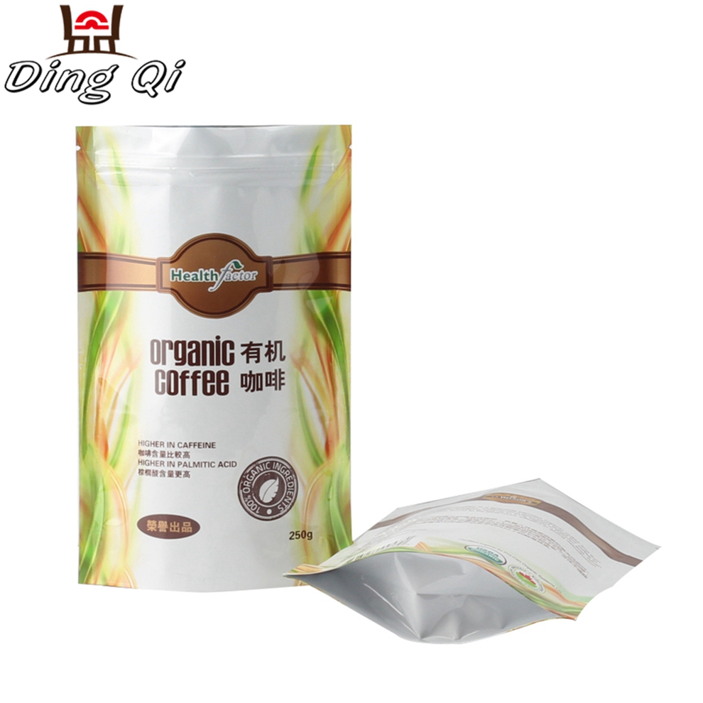 Customized plastic aluminum foil coffee zipper packaging bag with valve