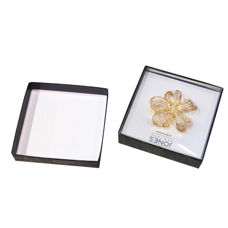 with Pvc Window Jewelry Custom Gift Necklace Wedding Vintage Solid Black Set Handle Display Logo Cardboard Rigid Velvet Ring Box