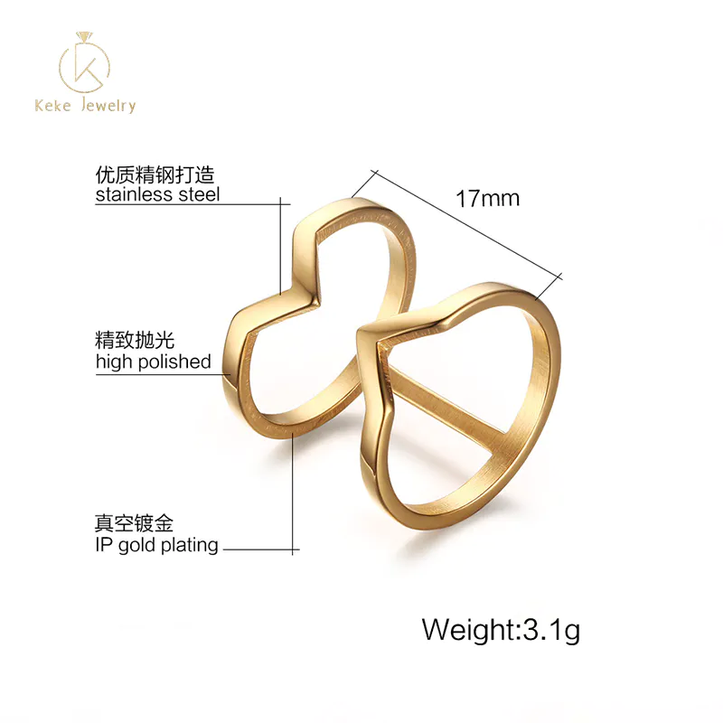 Hot Selling Wholesale 17mm Double Design Vacuum Gold-Plated Ladies Ring R-189