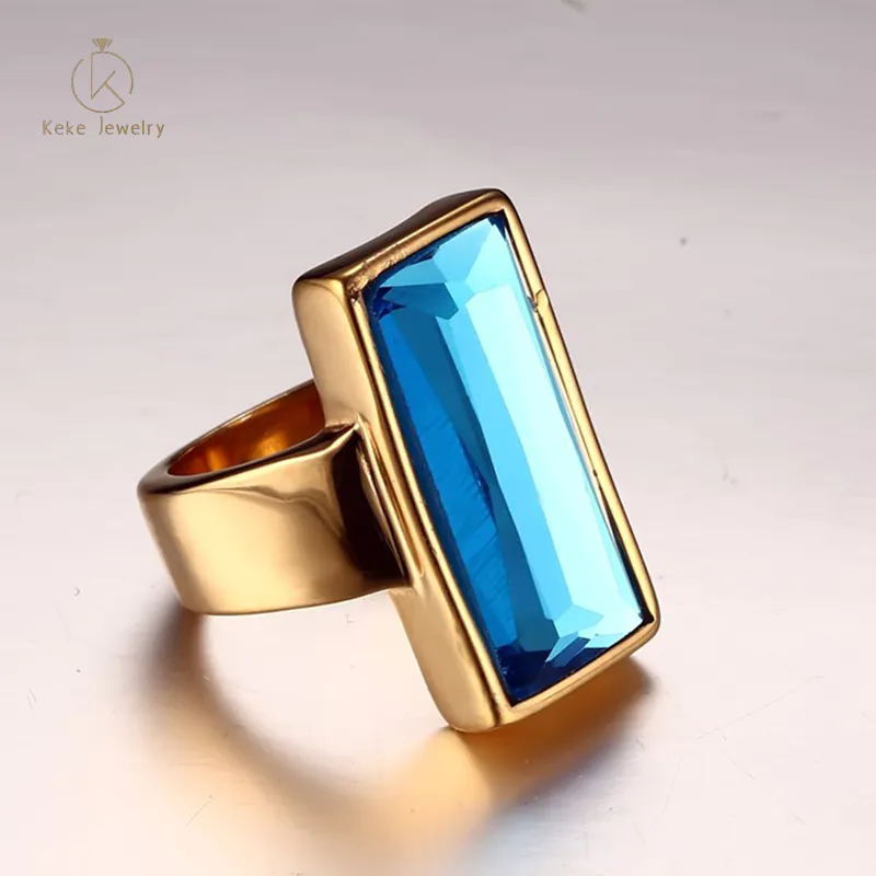 Hot Selling Fashion all-match stainless steel square glass ladies gold ring RC-226