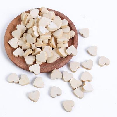 DIY accessories natural color flat heart shape beech wood bead wooden loose spacer teething beads