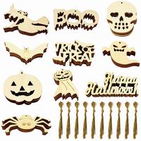 Unfinished Halloween wooden cutouts pumpkin bat wood slices ornaments for festival decoration DIY crafts making