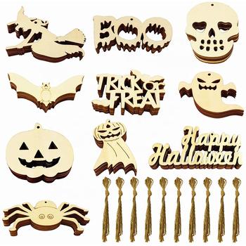 Unfinished Halloween wooden cutouts pumpkin bat wood slices ornaments for festival decoration DIY crafts making