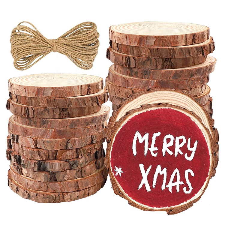 unfinished round natural wooden log disc slices with bark for arts painting christmas ornaments
