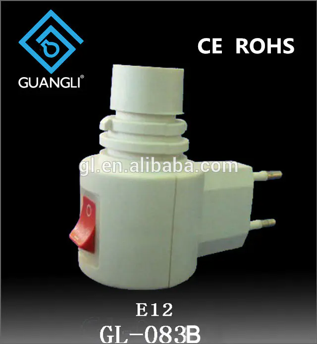 083B CE ROHS approved switch night light E12 vertical socket electrical plug lamp holder European 7W or 15W 220V 240V
