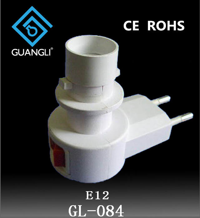 084 CE ROHS approved switch night light E12 lamp holder European electrical plug in socket 220V or 240V