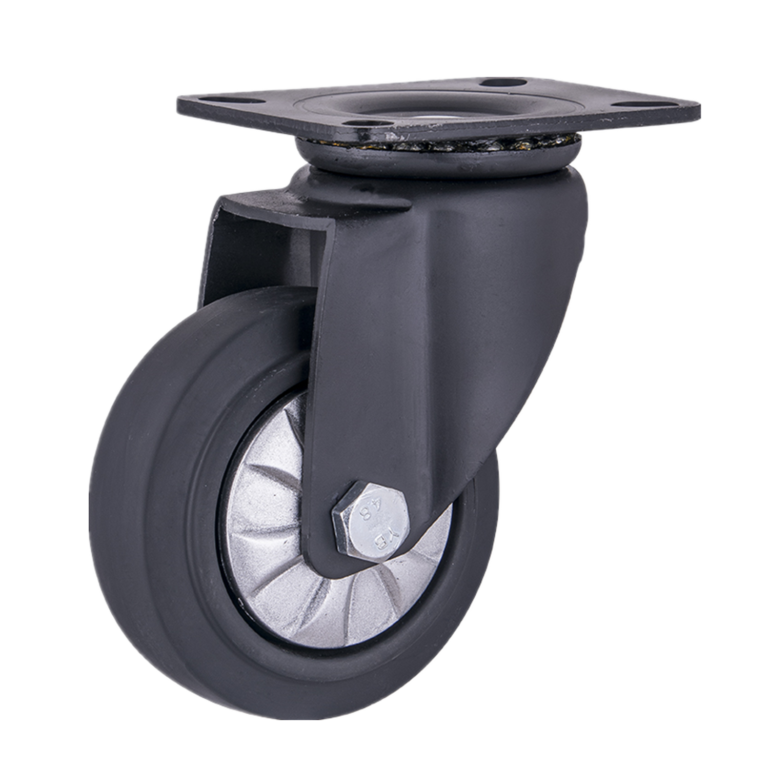 5 inch black high elastic rubber casters wheel 125mm all black castor with plate and total brake