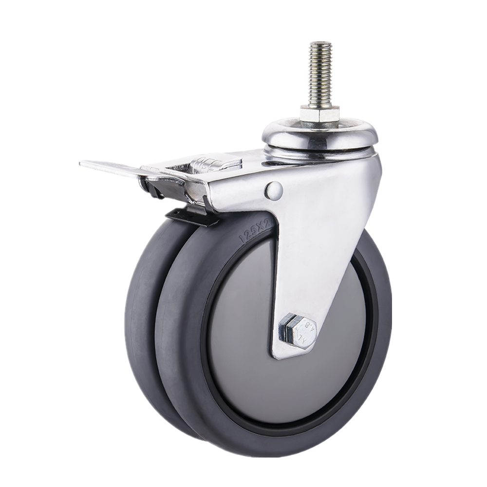 4 Inch Total Brake Smooth Rolling And Floor Protect Twin Wheel TPR Caster For Super Market Self