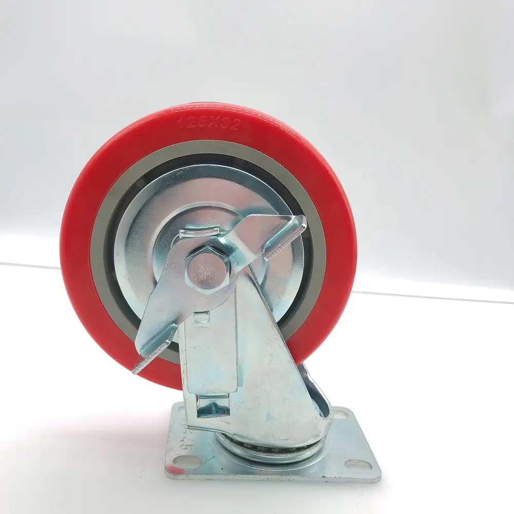 Korean Style Wheel Locking Brake Red PVC Plastic Universal Rotation Caster Wheel for Hand Cart