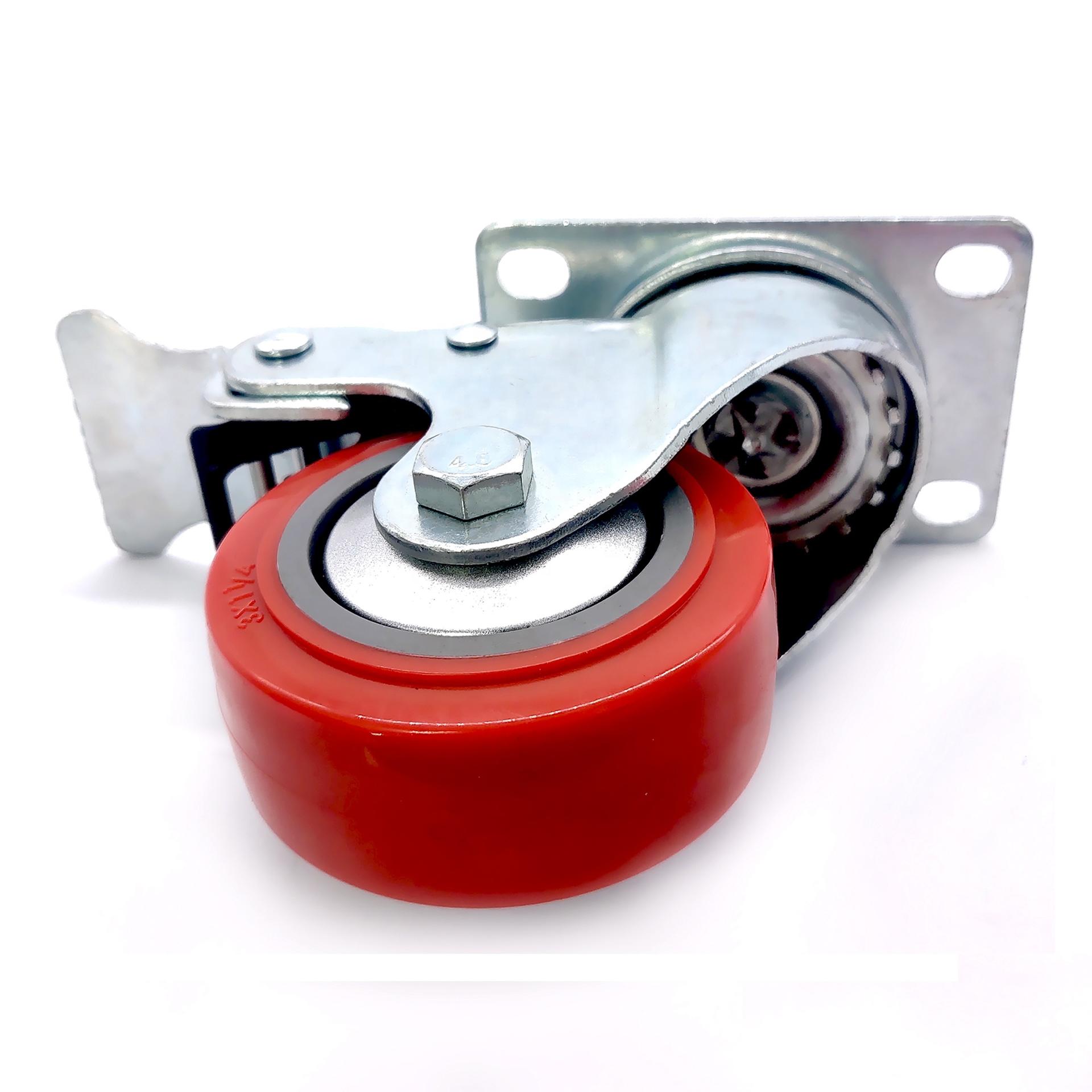 Single ball bearing red PU caster & wheel