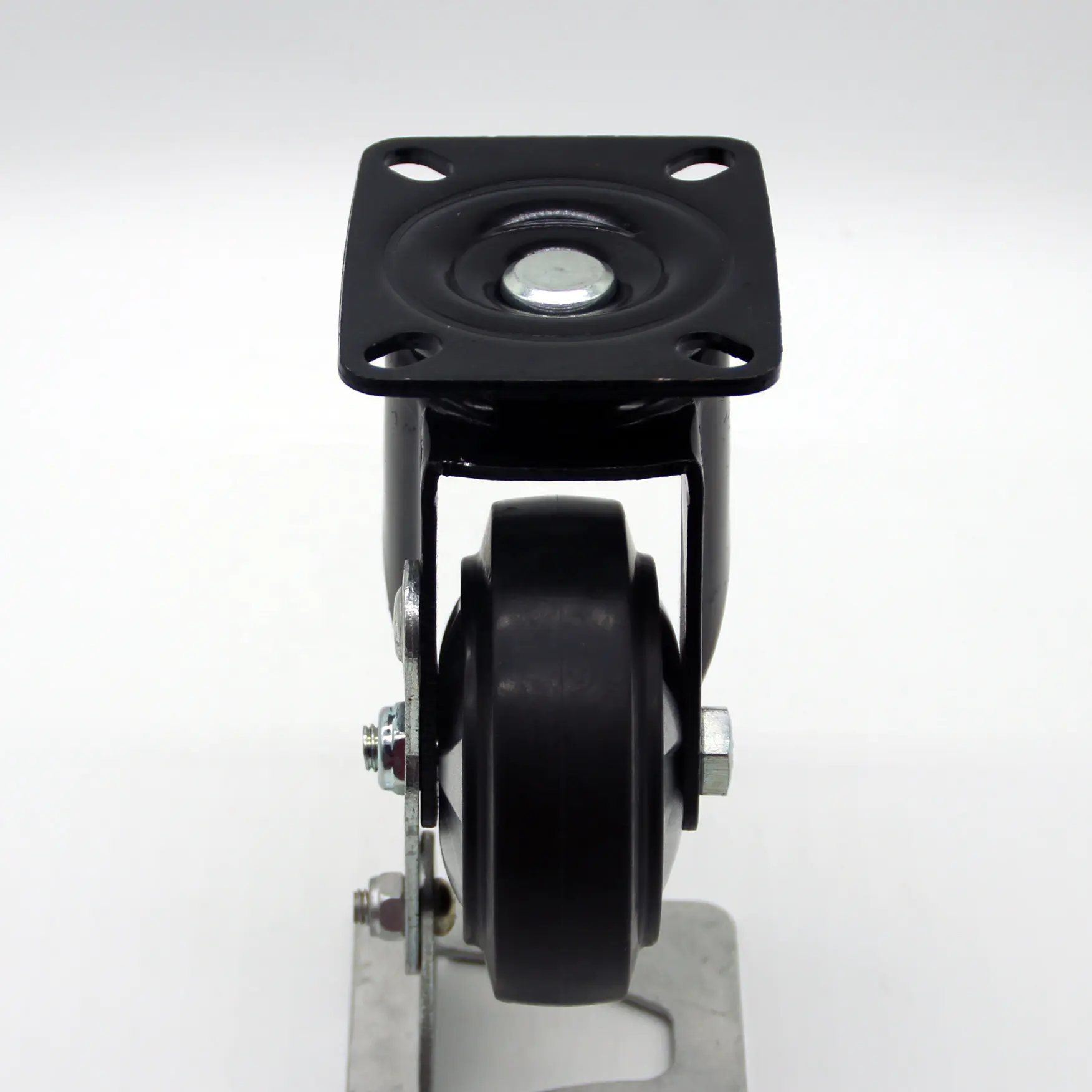 Full black high elastic rubber casters with electrophoresis bracket 3 inch castor wheel with double ball bearing