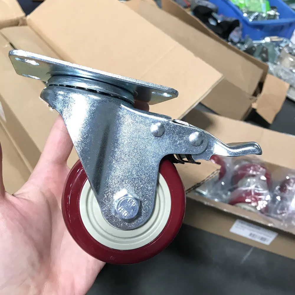 4 inch Industrial Red PVC Casters With Double Brake