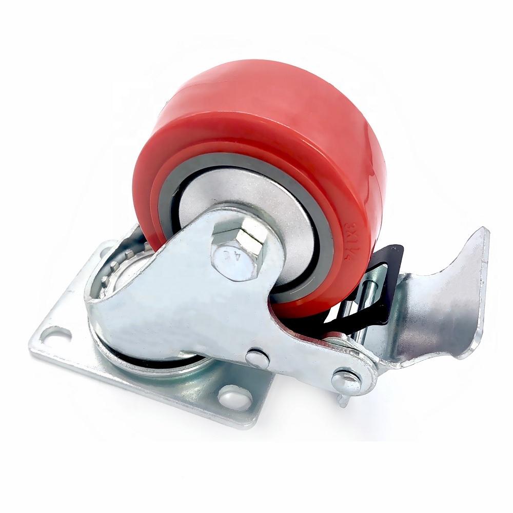 75mm Red PVC casters wheel with single ball bearing 3 inch red PVC castors wheel with top plate