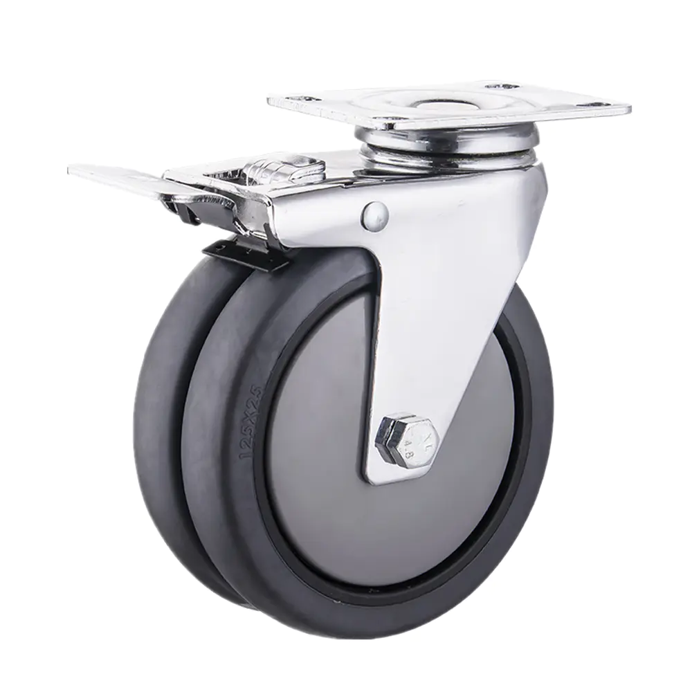 3/4/5 inchTop Plate Total Brake Ball bearing Dual Wheel TPR Casters With Plastic Thread Guard