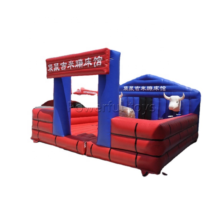 Crazy game different shape inflatable mechanical bull trampoline mechanical rodeo bull for sale