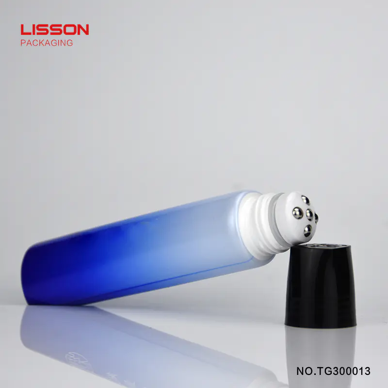 Factory price 50ml plastic cosmetic massage tube for eye cream essence with 3 triple roller ball applicator