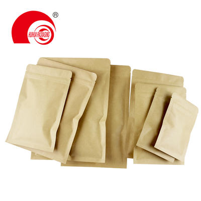 Three Side Seal Pouches Kraft Paper Zipper Bags Food Packaging Pouch With Tear Notch