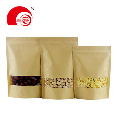 Biodegradable dried fruit nuts packaging stand up kraft paper bag red rice pouch with window