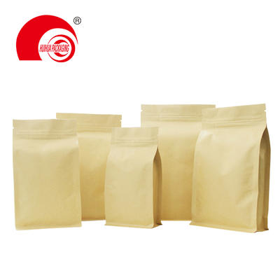 Custom Biodegradable Kraft Paper Coffee Bean Pouch Flat Bottom Packaging Bags With Valve