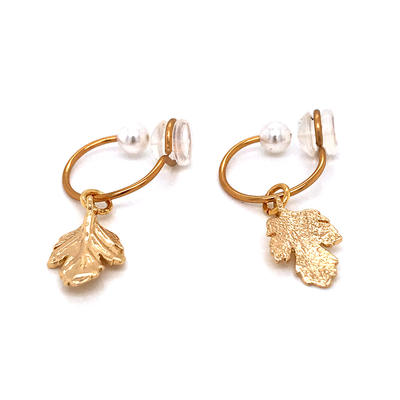 Ladies Vintage Pearl & Leaf Gold-Plated Copper Earrings - Bohemian Jewelry