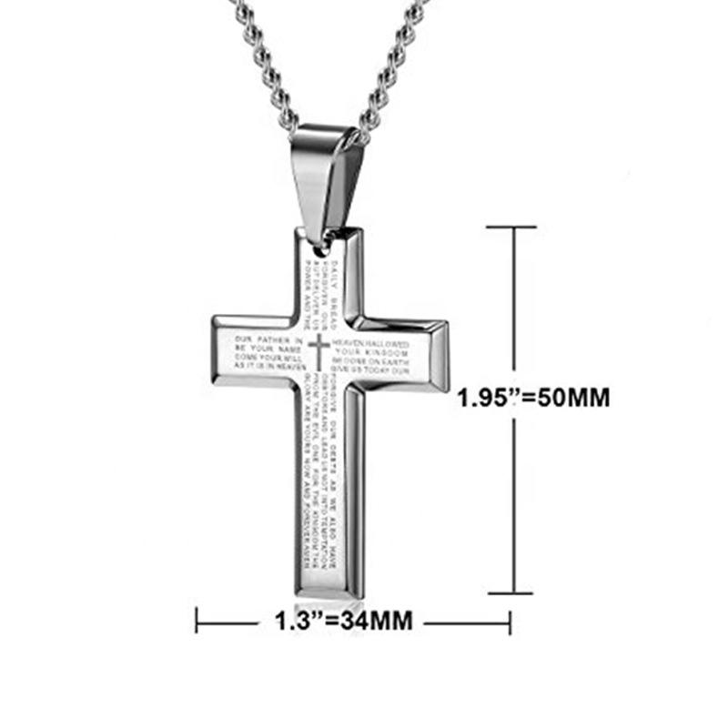 product-BEYALY-Fashion stainless steel letter engraved bible cross jewelry pendant necklace-img-2