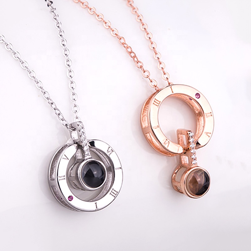 Round Eye Shape I Love You In 100 Languages Projection Necklace