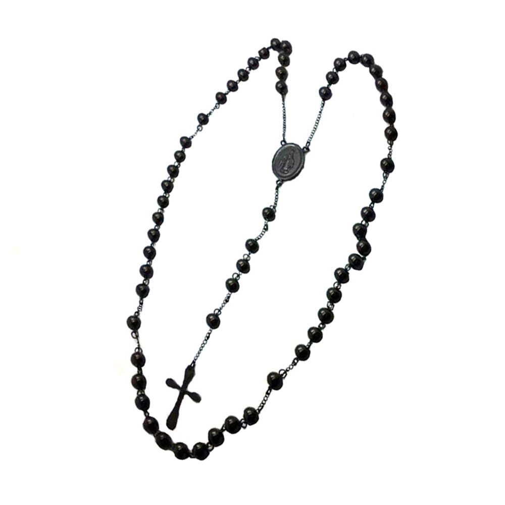 Black Rosary Design Cross Stainless Steel Jewelry Necklace