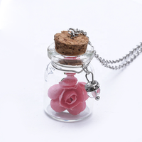 Women Custom Glass Bottle Pendant Jewelry Fashion Real Rose Necklace