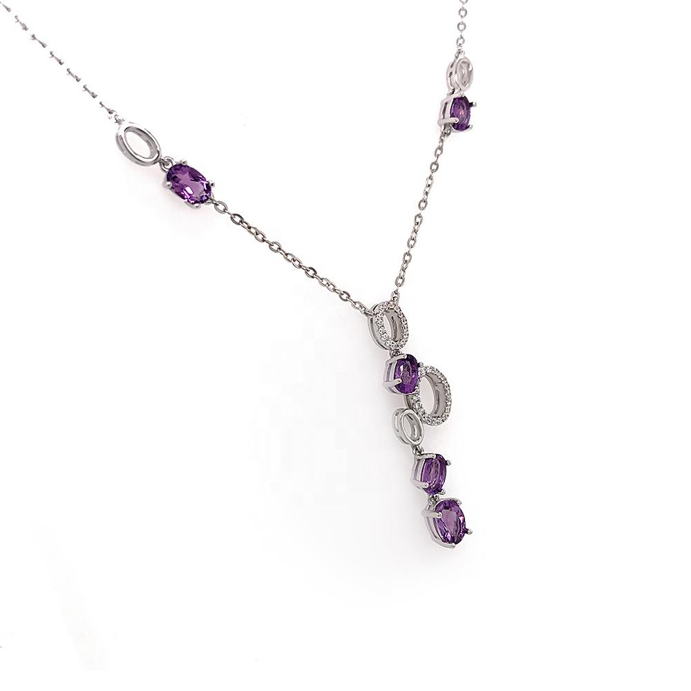 product-BEYALY-A String Of Bubbles Design Necklace, Oval Shape Violet Gemstones Silver Jewelry Femal-2