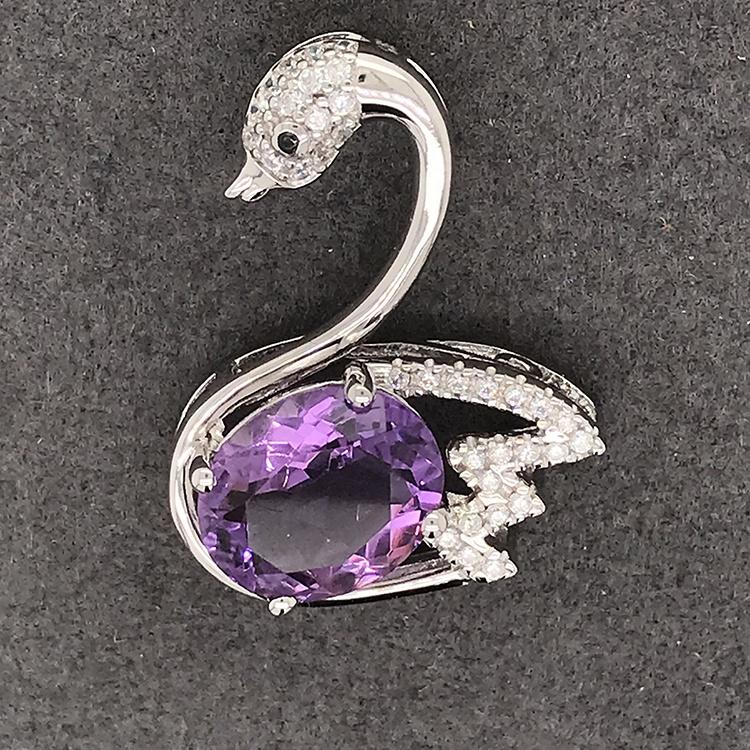 product-Swan Designed Gemstone Animal Pendant, Animal Designed Charm Jewelry, Fashion Purple Crystal-3