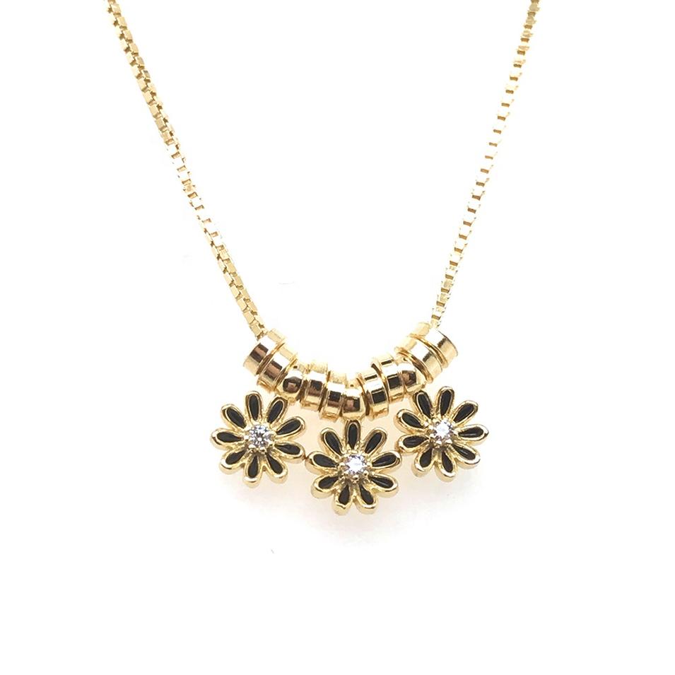 New Design Slideable Circle And Enamel Cz Flower Beads Gold Chain Necklace