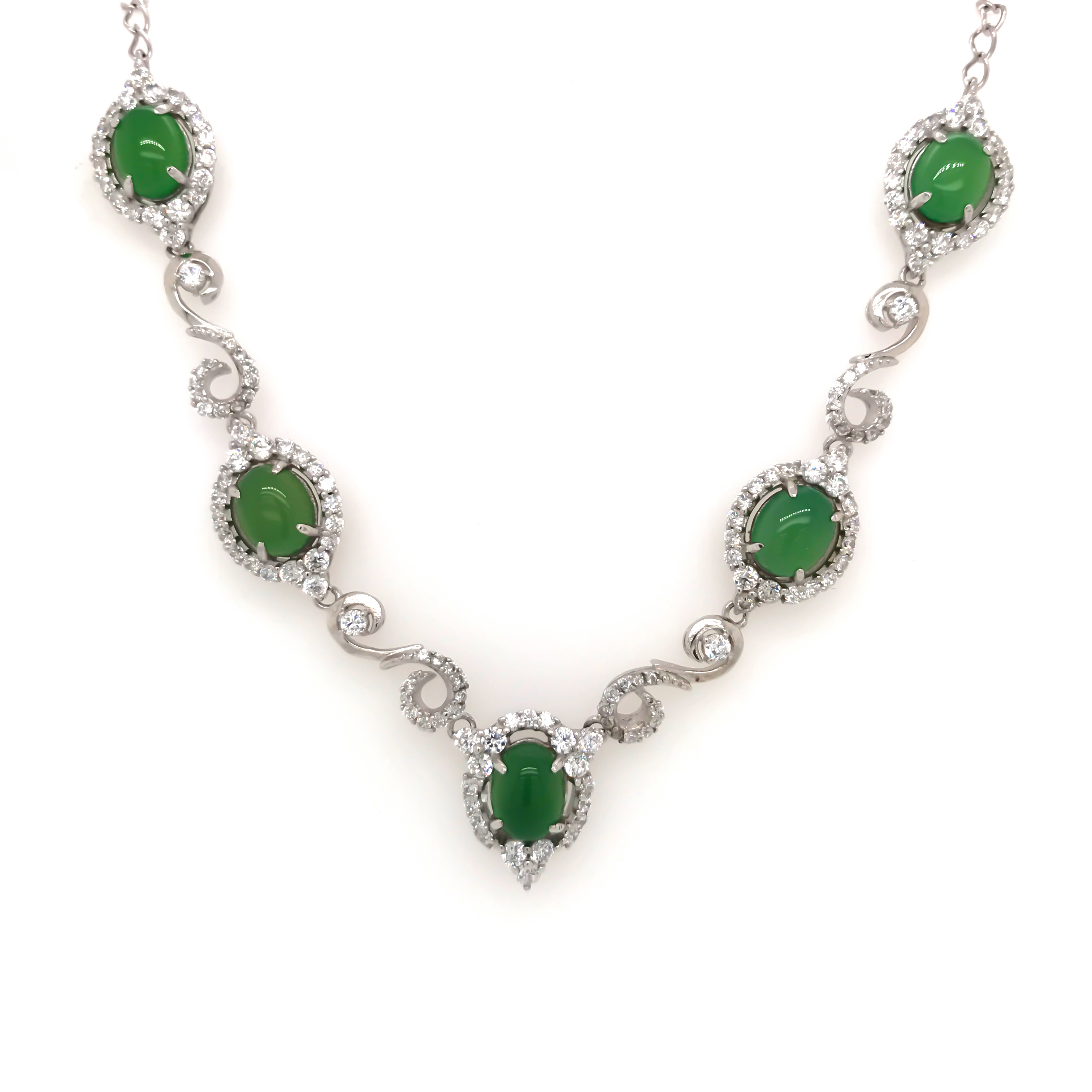 Delicate Silver Chain Emerald Stone Statement Necklace For Women