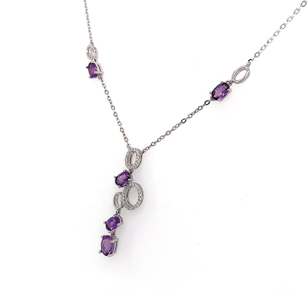 product-A String Of Bubbles Design Necklace, Oval Shape Violet Gemstones Silver Jewelry Female-BEYAL-3