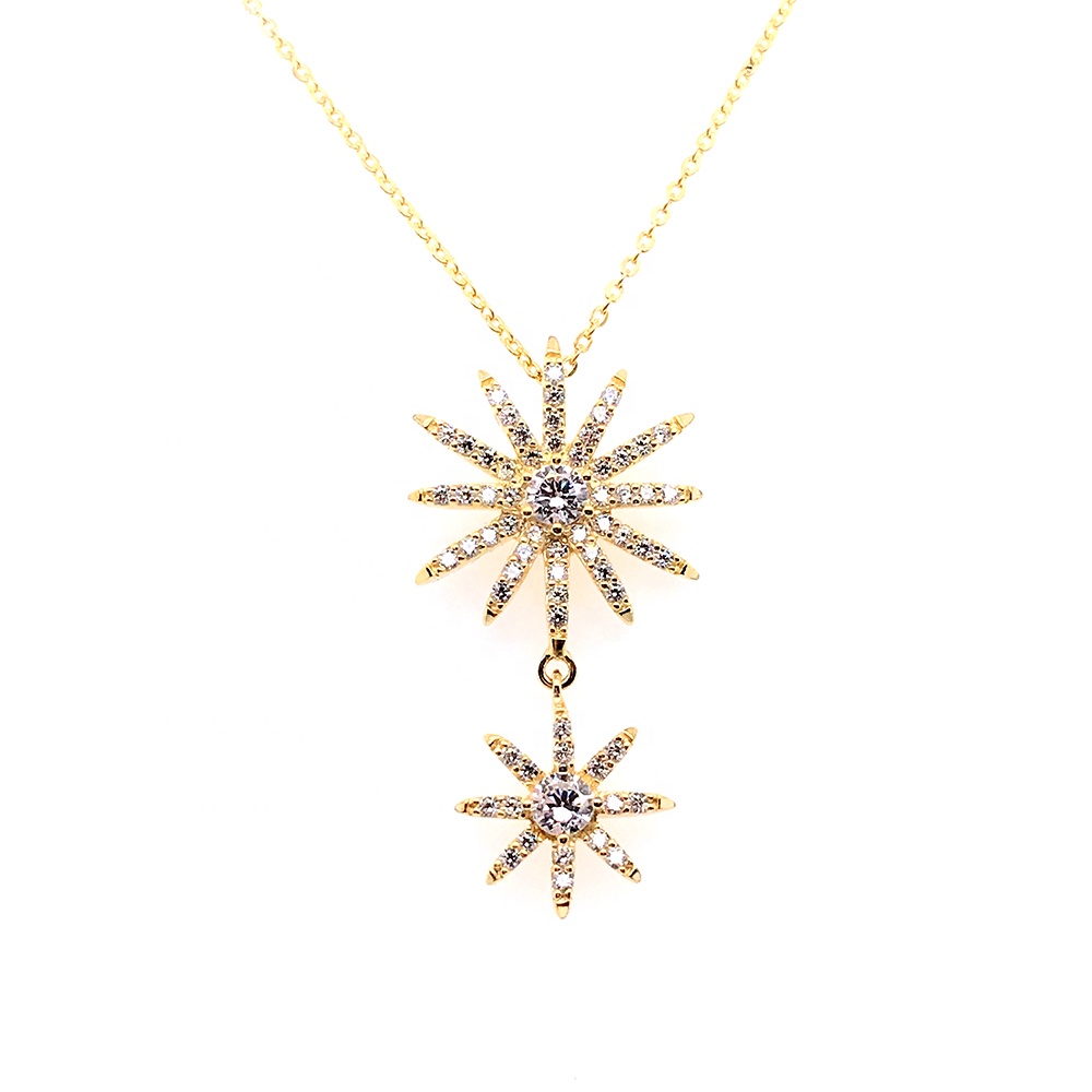 Two Full Cz Star Sun Shape Design Gold Jewellery Made In China Necklace