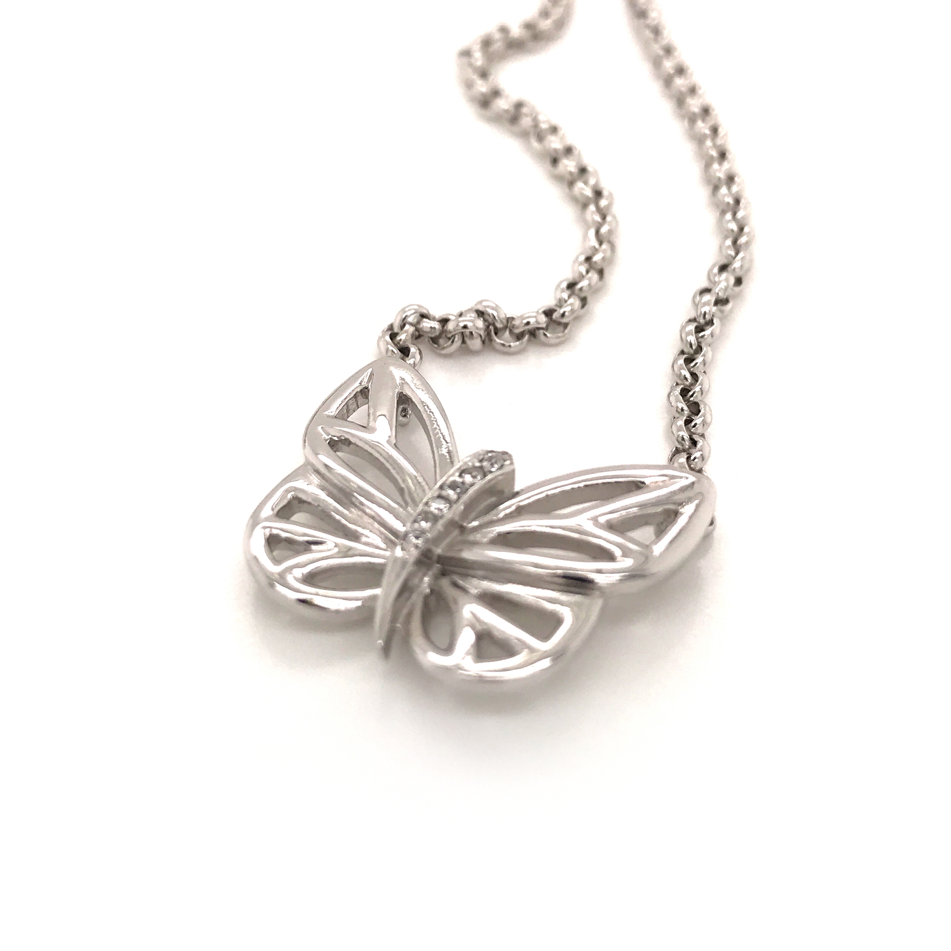 Simple 925 Silver Hollow Design AAA Zircon Butterfly Necklace
