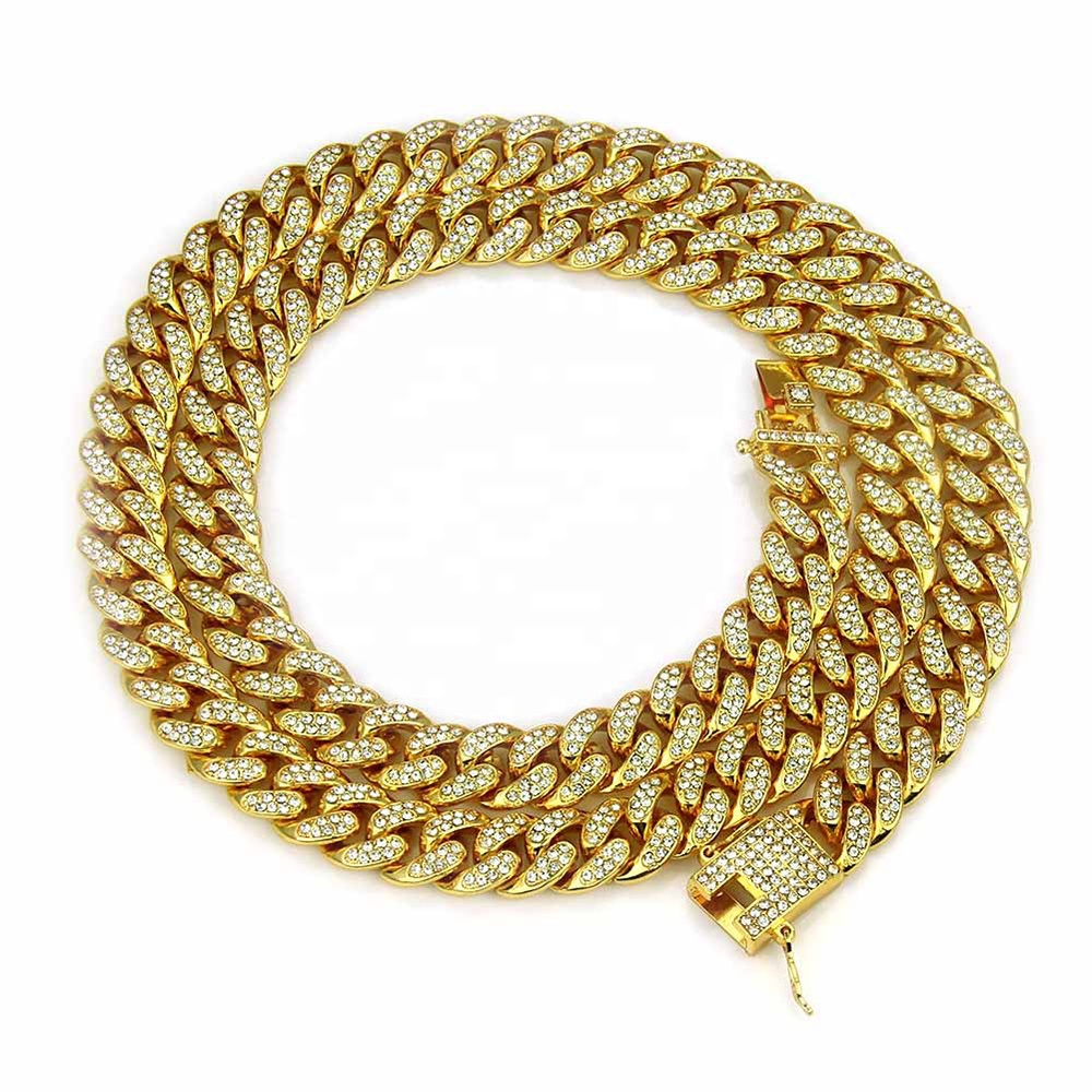 Ice Out Natural Stone Necklace Women Chain, Chunky 18Kgp Gold Chain Necklace