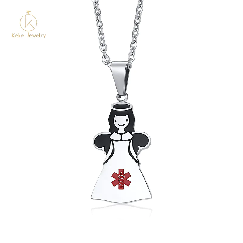 Stainless Steel Silver and White Female Angel Necklace for Women