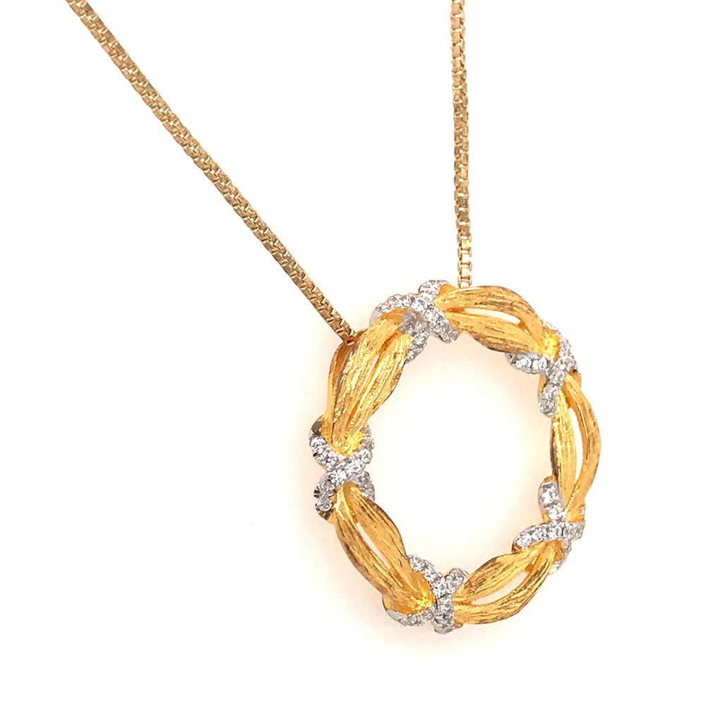 Zircon X Knot Circle Necklace, Custom Gold Wreath Charm Necklace