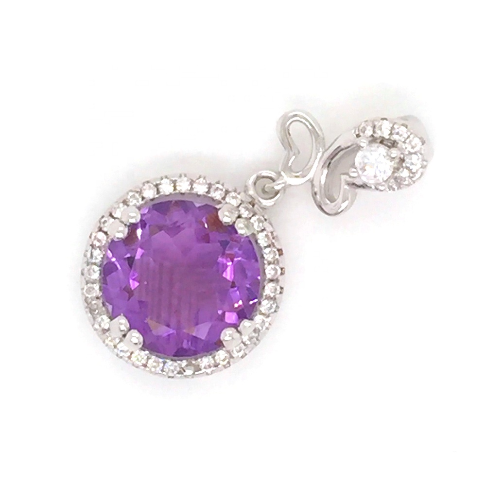 Round Plain Pendant Chandely Charm Purple Gemstone Jewelry, Round Purple Crystal Pendant Necklace Display